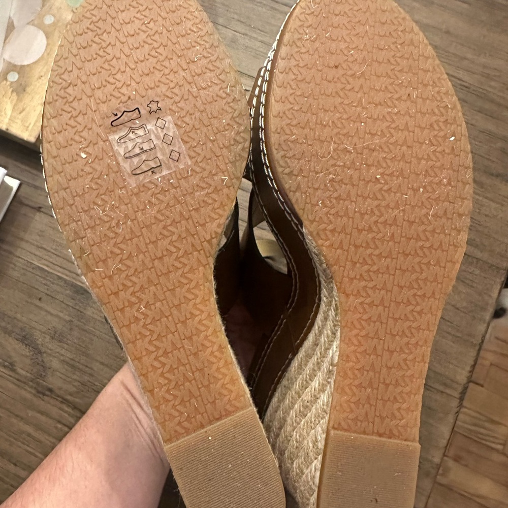 Michael Kors Tan Leather Crisscross Wedge Sandals - Picture 9 of 10